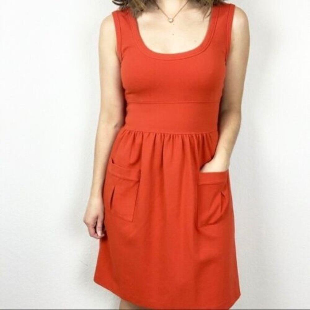 Diane Von Furstenberg Cezanne Red Orange Stretch Midi Dress w/ pockets sz 0